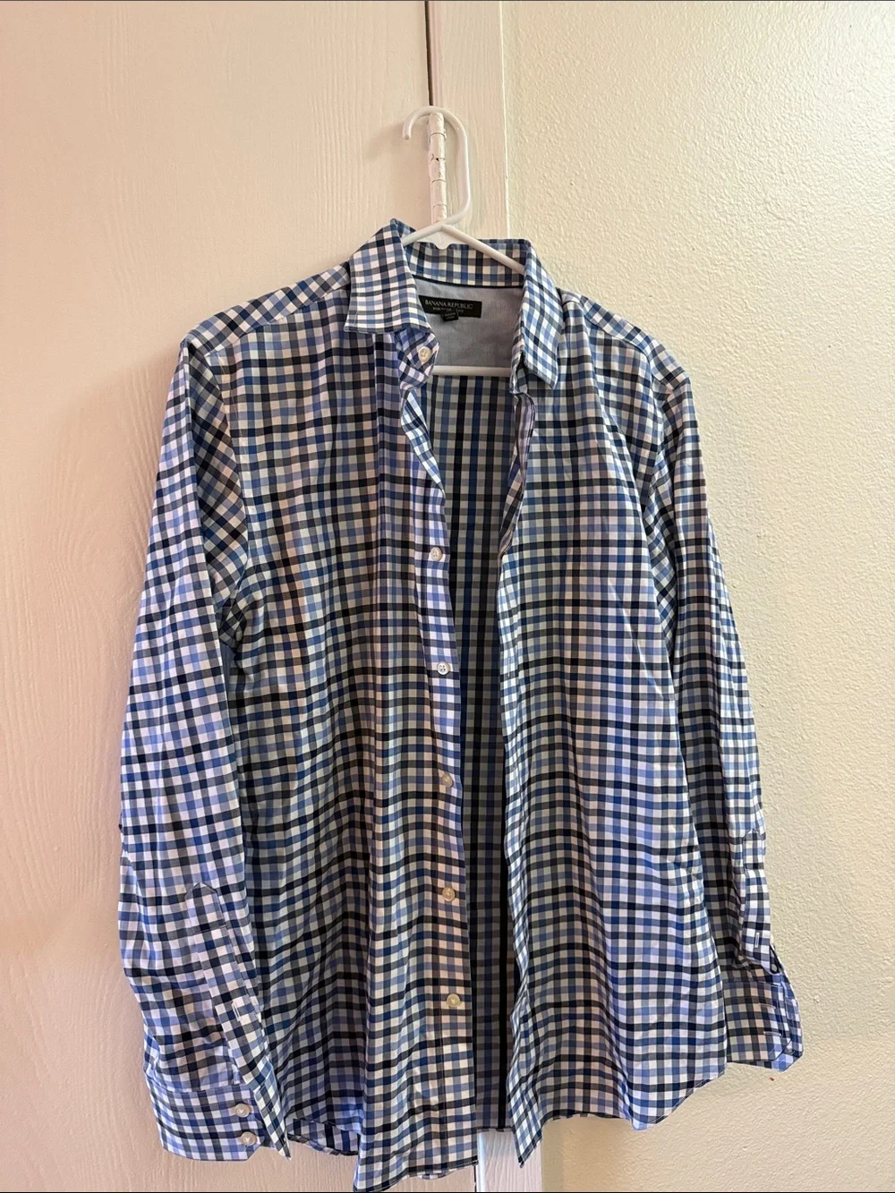 Banana Republic Blue and White Gingham Button-Down Shirt